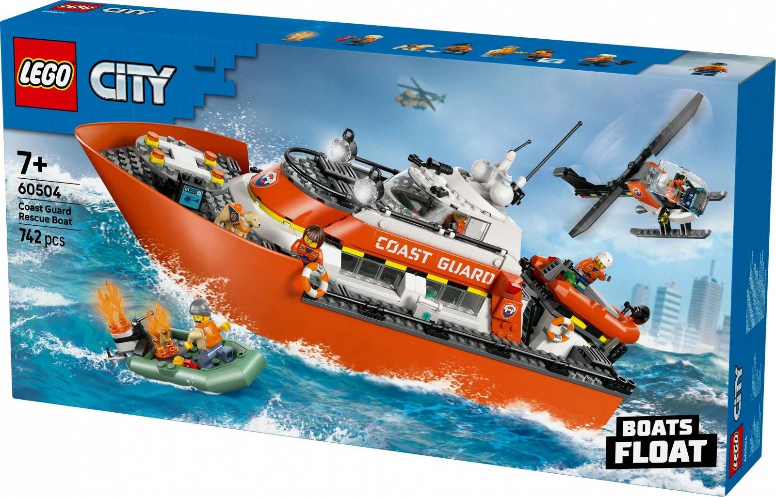 Set ndërtime LEGO City 60504 varkë shpëtimi dhe helikopter rojë bregdetare, 742 pjesë, 7+