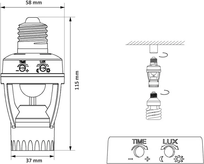 Soket llambë me sensor lëvizjeje dhe errësire Maclean MCE24, 360°, e bardhë