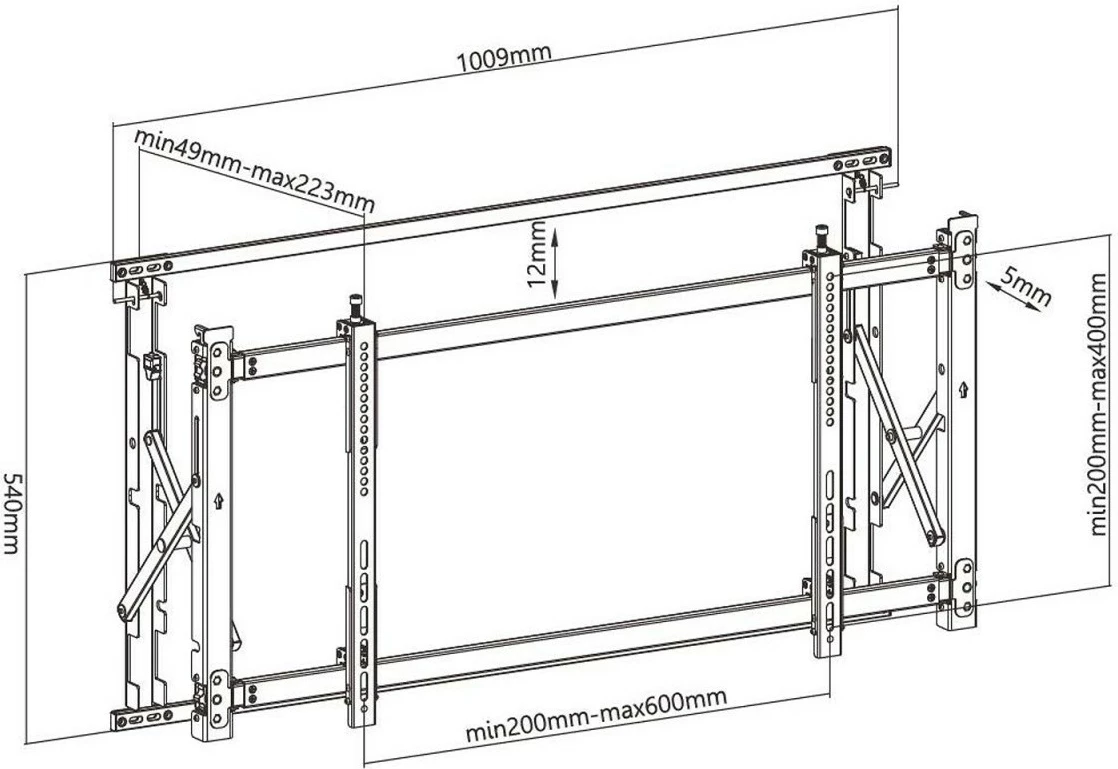Mbajtës muri për TV Maclean MC-845, për video wall, 46-52 inç, Metal, i zi