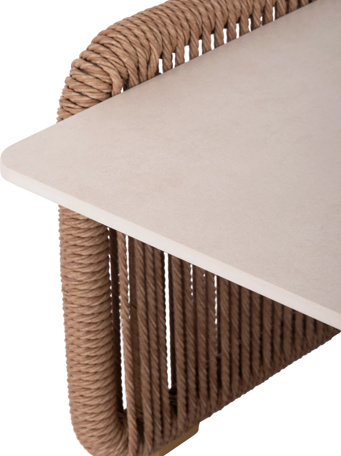 Tavolinë kafeje katrore alumini, litar bezh, sipërfaqe gur sintetik, 88x88x39.5cm, Destiny CD6171