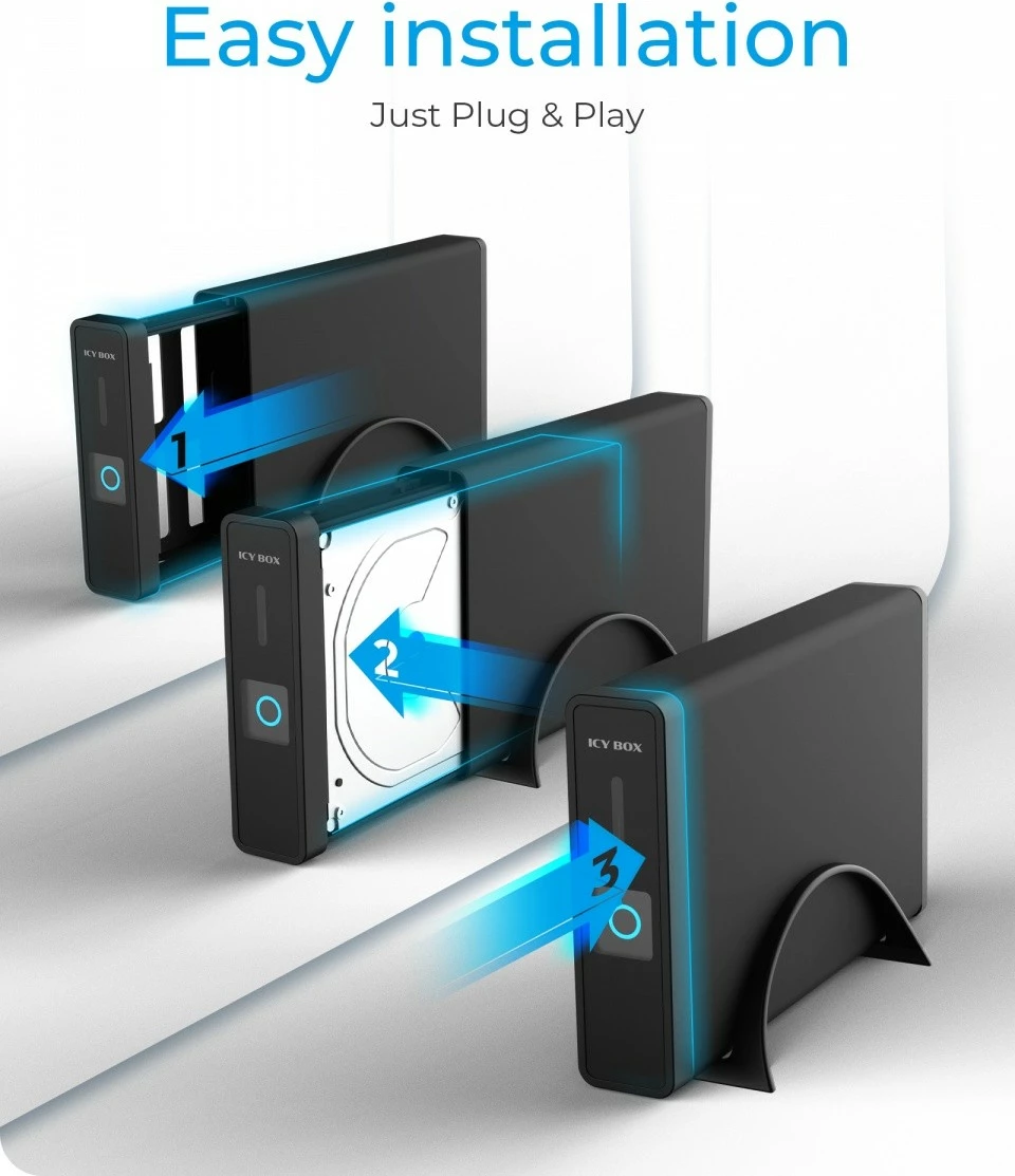 Kasë e jashtme IcyBox IB-382H-C31 për HDD/SSD 2.5"/3.5", HUB USB-C/USB-A, e zezë