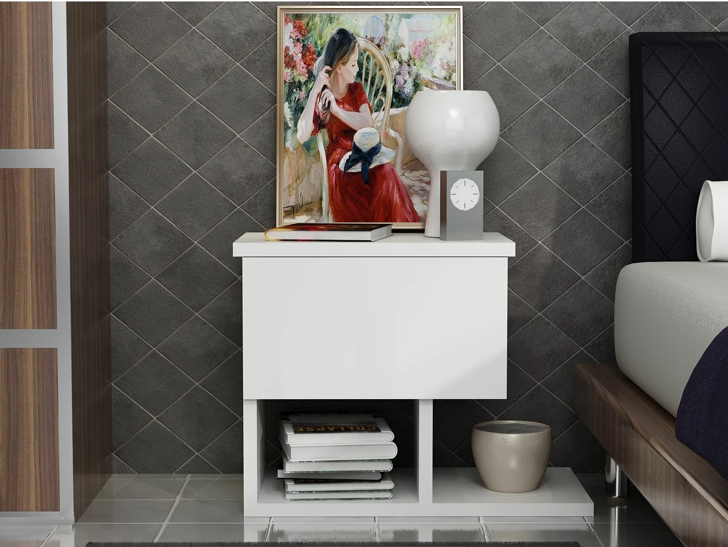 Komodinë Hanah Home, Yasso, e bardhë