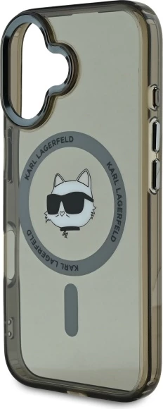 Mbështjellës Karl Lagerfeld IML Metal Choupette Head MagSafe për iPhone 16 Plus, Zi