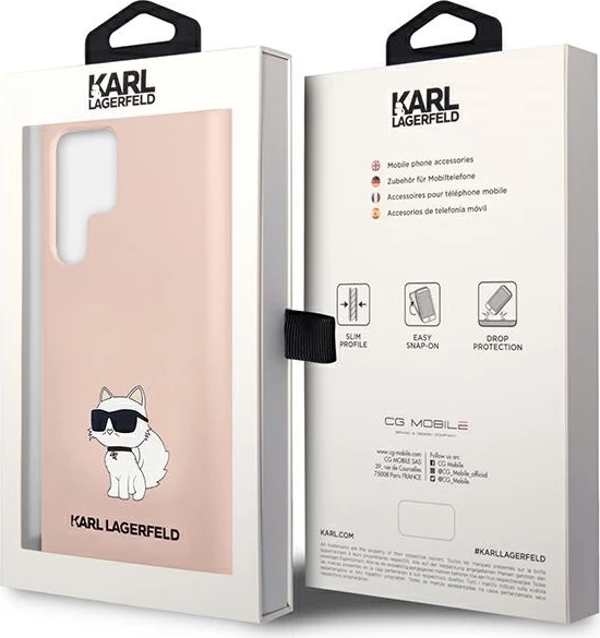 Mbështjellës Karl Lagerfeld KLHCS23LSNCHBCP për Samsung Galaxy S23 Ultra, silikon, rozë