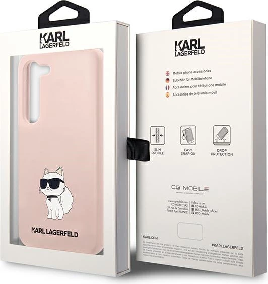 Mbështjellës Karl Lagerfeld Liquid Silicone Ikonik Choupette për Samsung Galaxy S23, Rozë