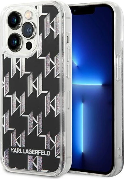 Mbështjellës Karl Lagerfeld KLHCP14LLMNMK për iPhone 14 Pro 6.1", hardcase, Liquid Glitter Monogram, zi