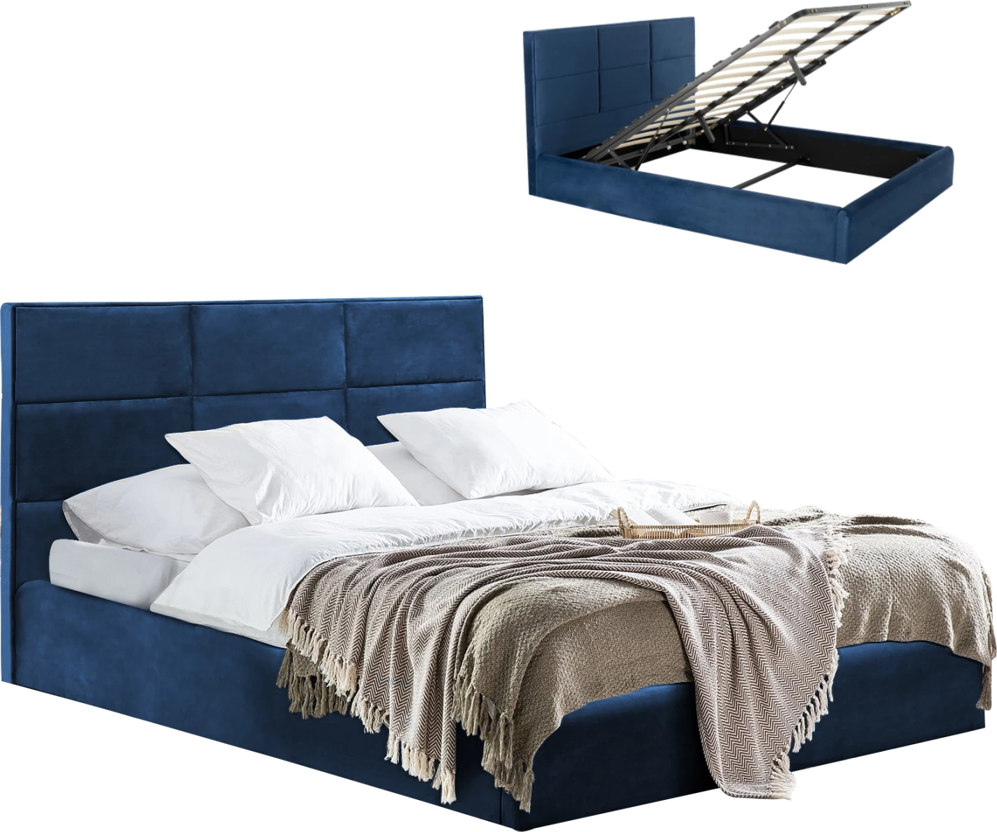 Krevat BRILEY FH583.08 kadife blu me hapësirë ruajtjeje 160x200cm