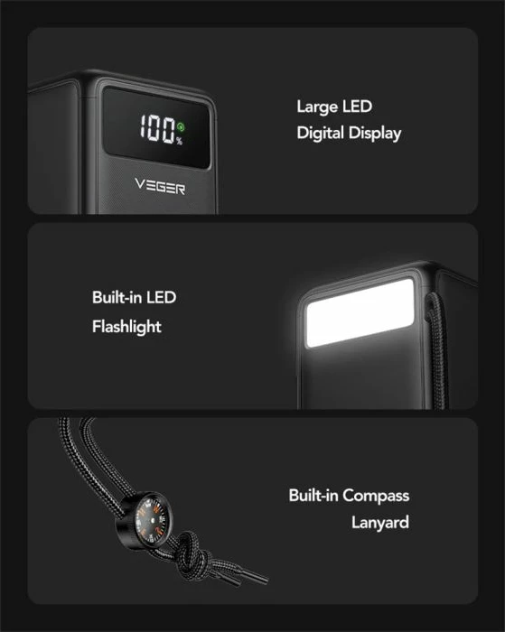 Powerbank VEGER W5001 Tank Lite 50000 mAh 22.5W, e zezë