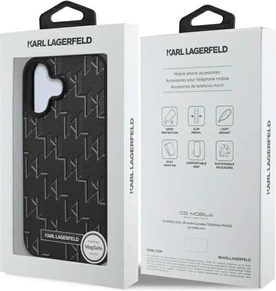 Mbështjellës Karl Lagerfeld Hot Stamp MagSafe për iPhone 16, i zi