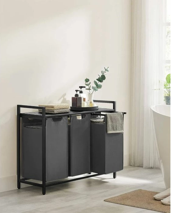 kosh rrobash VASAGLE BLH301G01, 3 ndarje, 114 L, me raft, 92.5 x 33 x 72 cm, e zezë