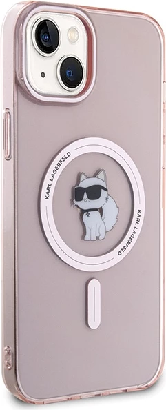 Mbështjellës Karl Lagerfeld IML Choupette MagSafe për iPhone 15 Plus, rozë