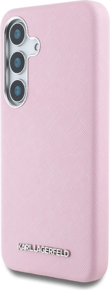 Mbështjellës Karl Lagerfeld Saffiano Full Wrapped Elongated Metal Logo MagSafe për Samsung Galaxy S25+, Rozë