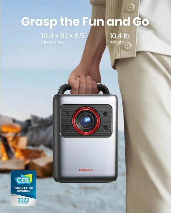 Projektor portativ NEBULA Cosmos Laser 4K, 4K UHD, 1840 ANSI lumens, Android TV 10, Dolby Atmos, 60-150\", grafit