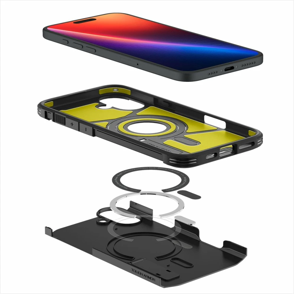 Mbështjellës Spigen Tough Armor MagSafe për iPhone 16, i zi