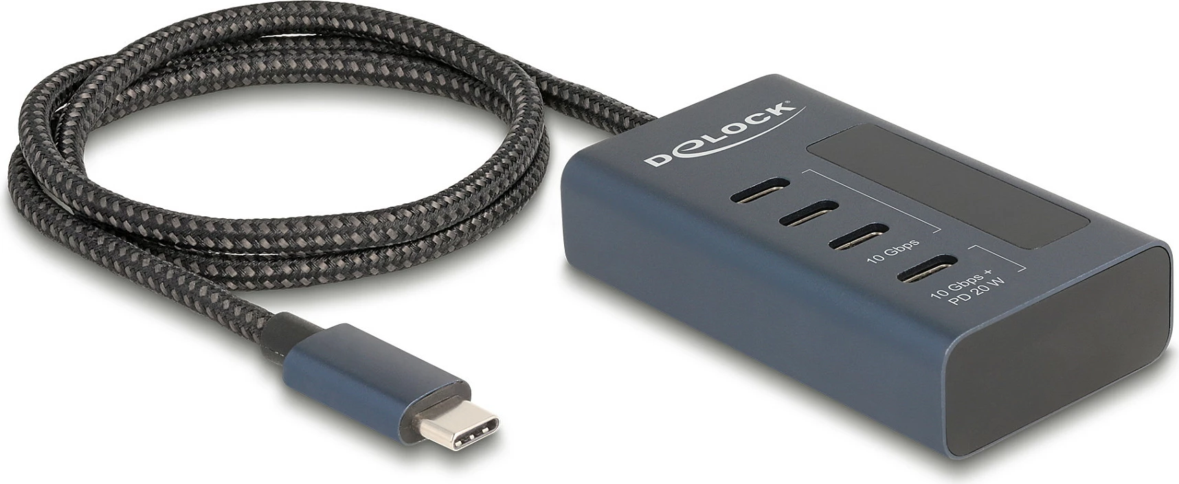 USB hub DeLOCK 4 porte Type-C, 10 Gbps, PD 20W, me ekran, gri