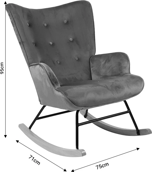 Karrige lëkundëse Georgia, pëlhurë kadife, gri-natyrale, 75x71x95cm