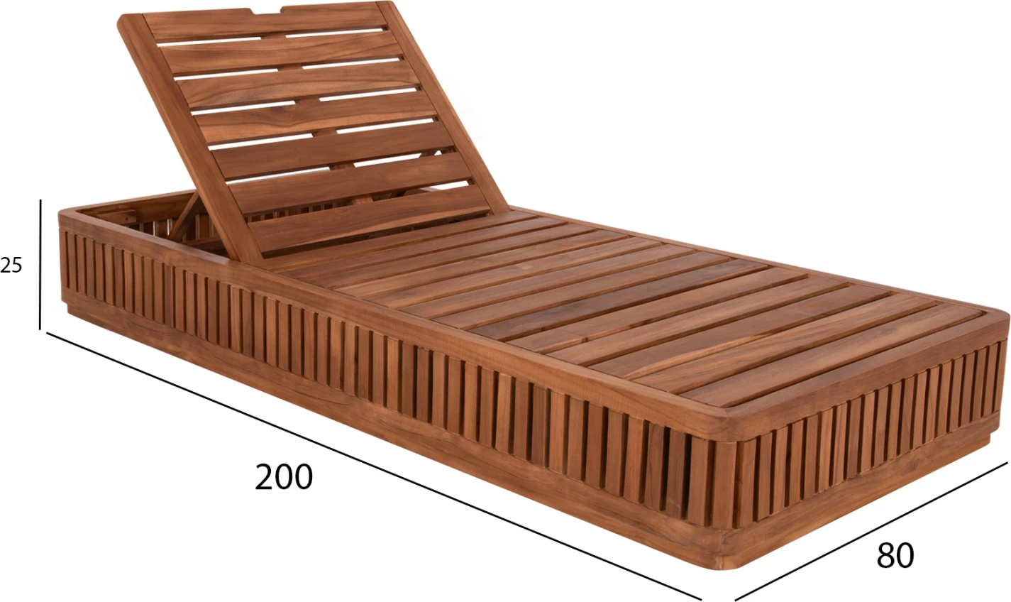 Shezlong VERNON, dru tik natyral, pa jastëk, 200x80x25cm