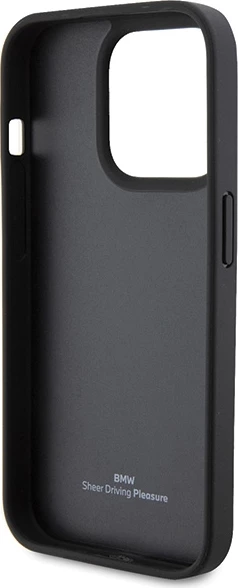 Mbështjellës BMW Leather Hot Stamp për iPhone 15 Pro Max, lëkurë origjinale, i zi