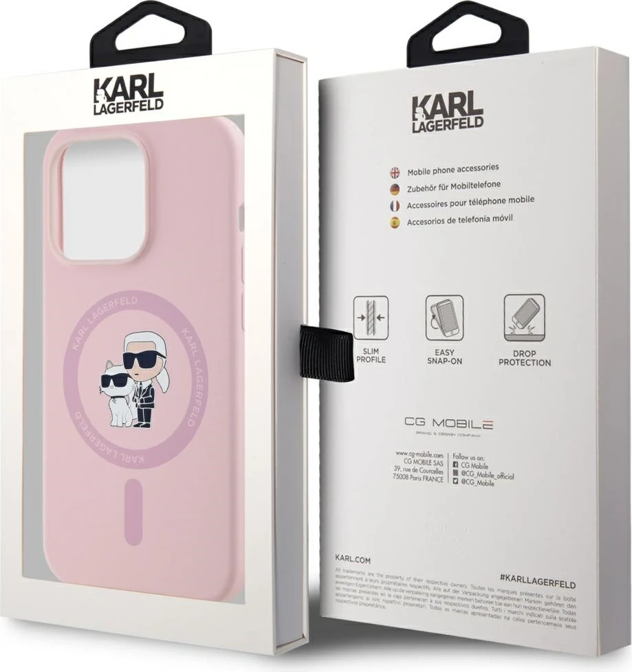 Mbështjellës Karl Lagerfeld Silicone Karl&Choupette MagSafe për iPhone 14 Pro Max, Rozë