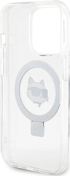 Mbështjellës Karl Lagerfeld Ring Stand Choupette Head MagSafe për iPhone 15 Pro 6.1", Bardhë