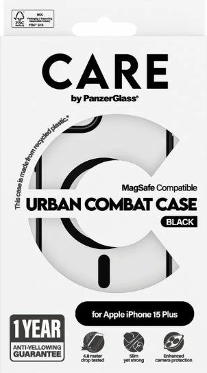 Mbështjellës PanzerGlass Urban Combat Case MagSafe për iPhone 15 Plus, i zi