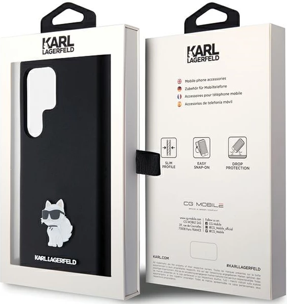 Mbështjellës Karl Lagerfeld Silicone Choupette Metal Pin për Samsung Galaxy S23 Ultra, i zi