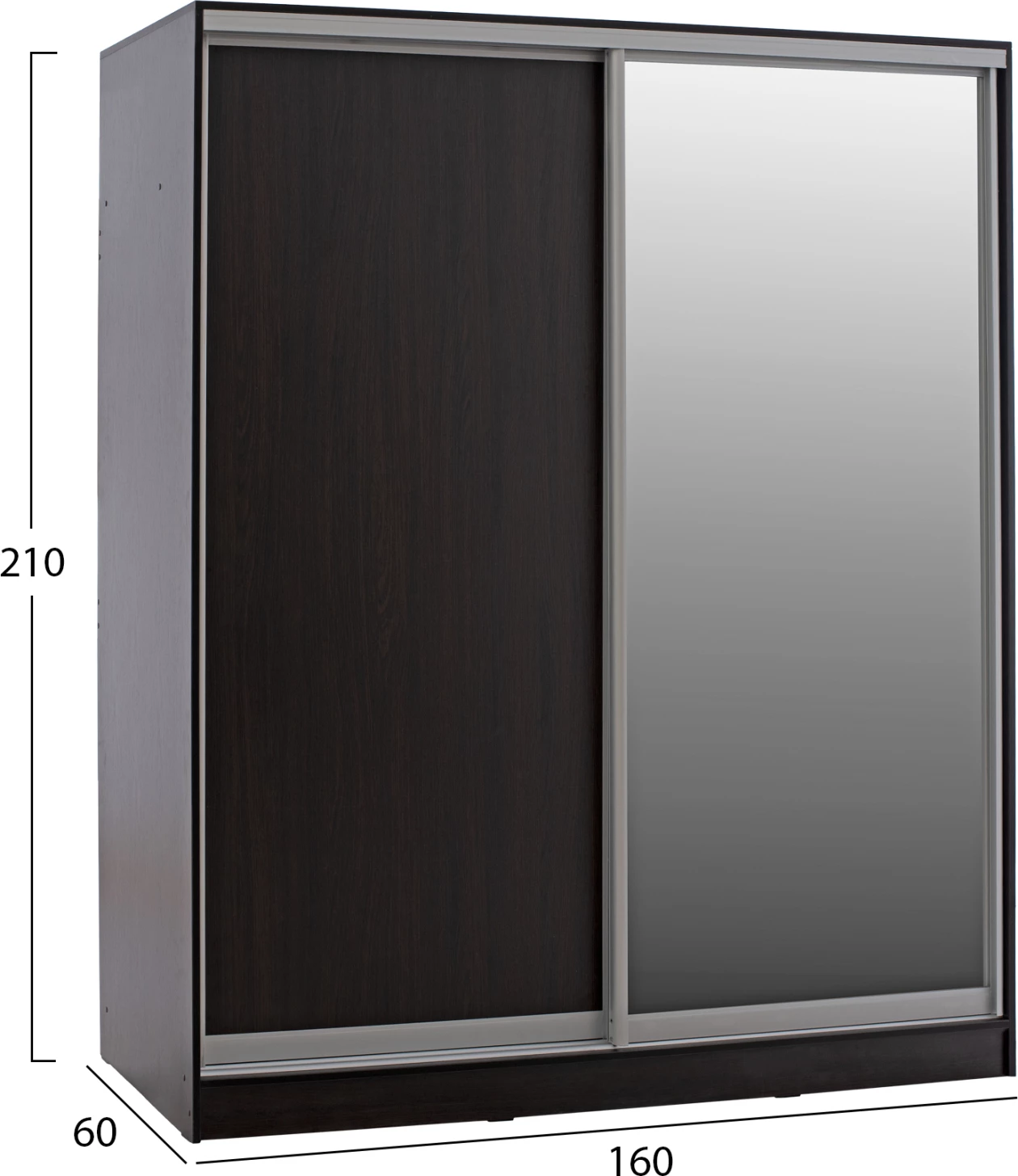 Dollap dy-leafësh, dyer rrëshqitëse, pasqyrë, ngjyrë wenge, FH2434.02, 160x60x210H