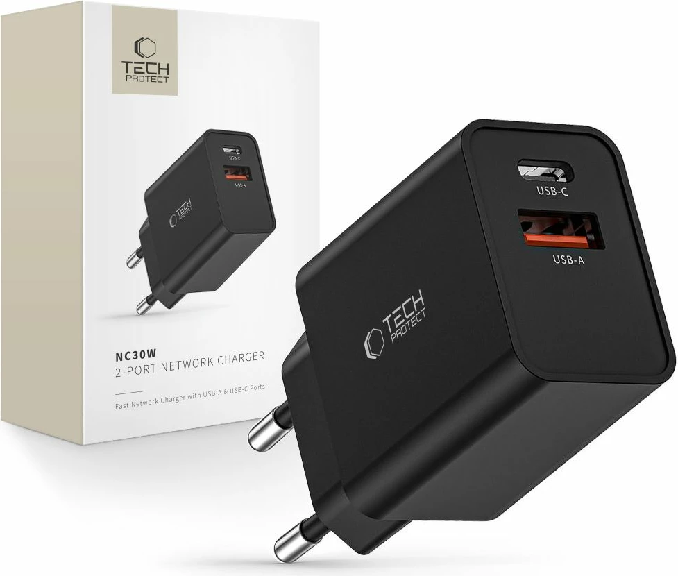 Karikues muri Tech-Protect NC30W, 2 porta USB-C/USB-A, 30W, i zi
