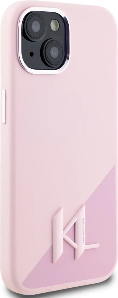 Mbështjellës Karl Lagerfeld Silicone Shadow Metal Initial MagSafe për iPhone 15, Rozë