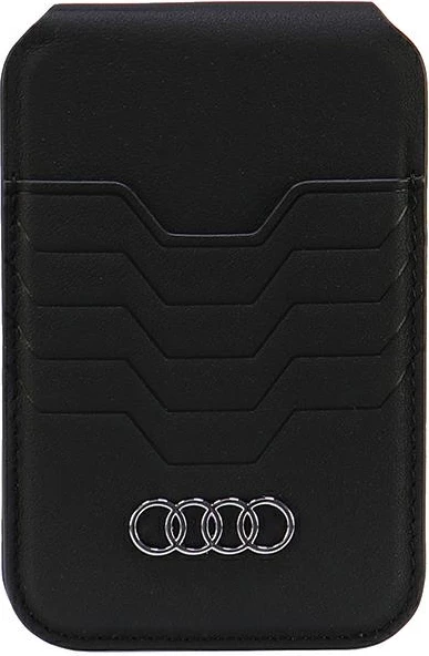 Mbështjellës Audi Leather Wallet Card MagSafe me qëndrim, i zi