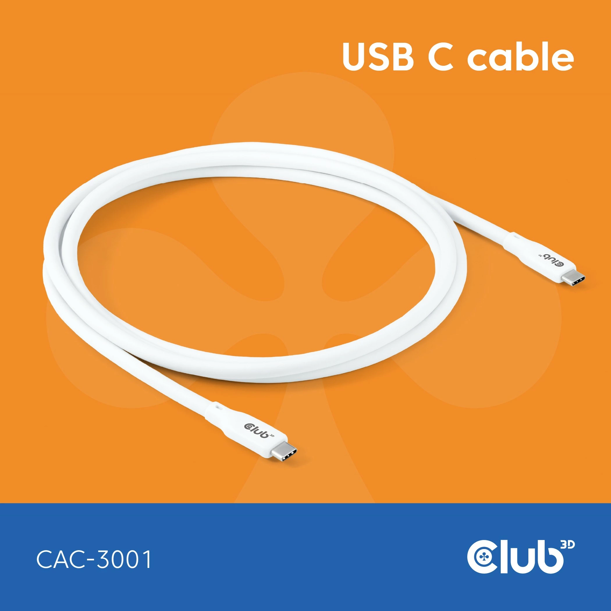 Kabllo USB-C Club3D CAC-3001, 2m, 240W, 20Gbps, e bardhë