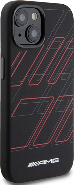 Mbështjellës Mercedes AMG Silicone Large Rhombuses Pattern MagSafe për iPhone 15 Plus / 14 Plus, i zi