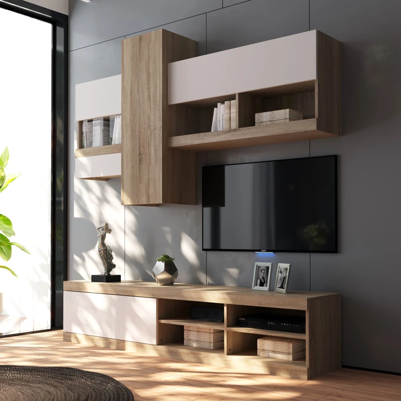 Sistem salloni Torania, sonoma-bardhë, 185x37x145cm