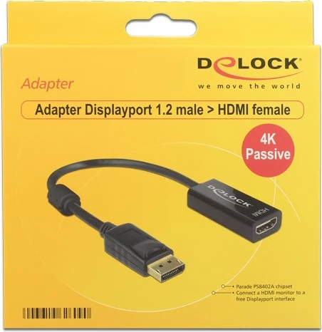 Adapter DisplayPort në HDMI DeLOCK 62609, 0.2m, i zi