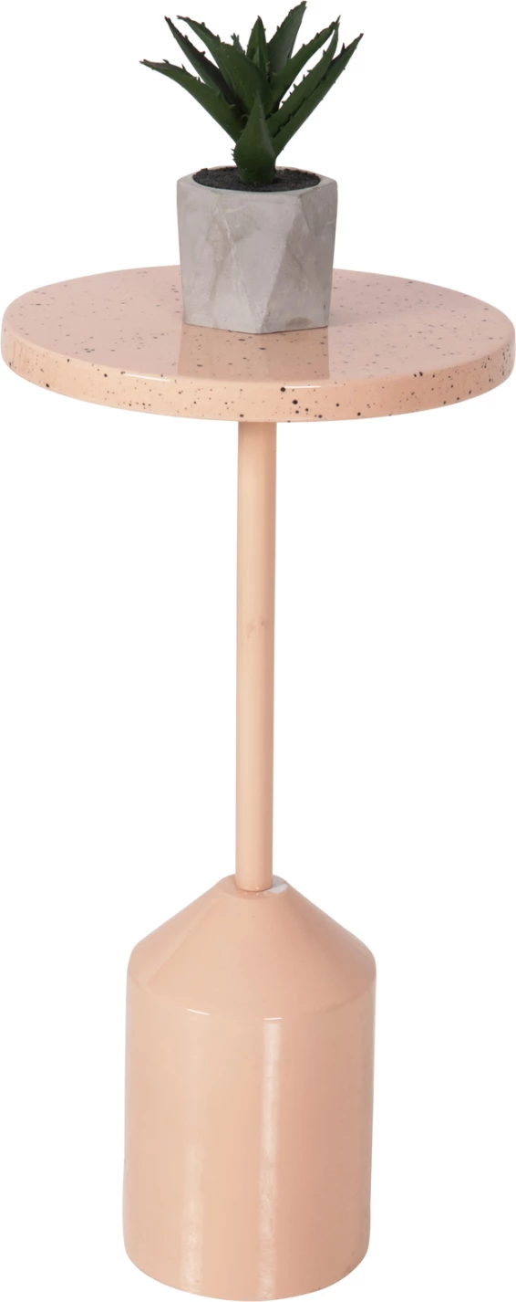 Tavolinë anësore BOMBAY FH4251.08 metalike, ngjyrë salmon me sipërfaqe tavoline me pika Φ25,5x51Hcm