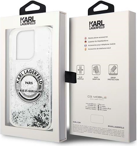 Mbështjellës Karl Lagerfeld Liquid Glitter RSG për iPhone 14 Pro Max 6.7", argjendtë