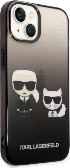 Mbështjellës Karl Lagerfeld KLHCP14STGKCK për iPhone 14, 6.1", Ikonik Karl & Choupette, i zi