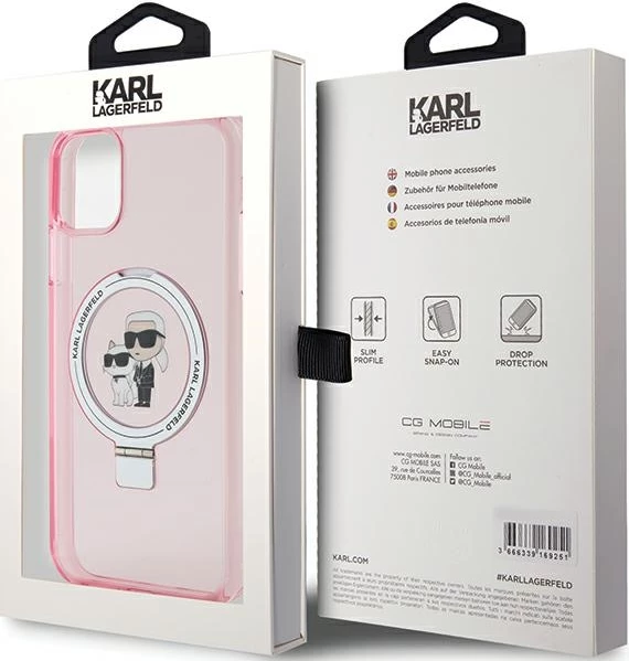 Mbështjellës Karl Lagerfeld Ring Stand Karl&Choupette MagSafe për iPhone 11/XR, rozë