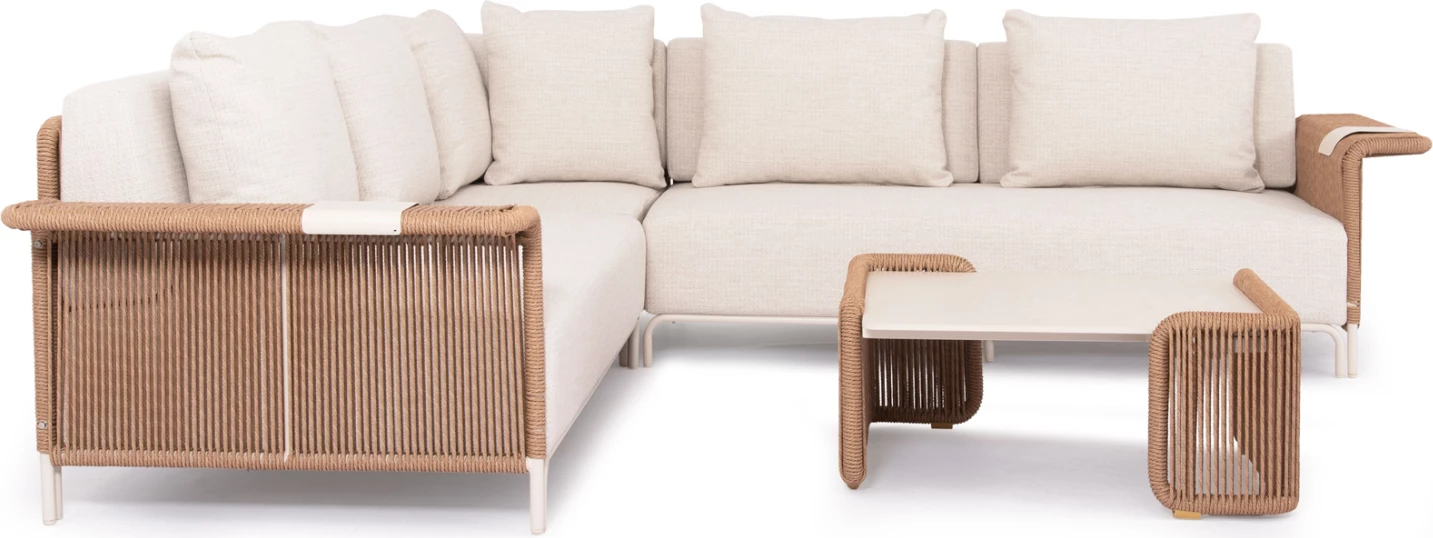 Set lounge për jashtë, 2 pjesë, AURORA CD6319, alumin ngjyrë krem, litar bezhë, gur sintetik