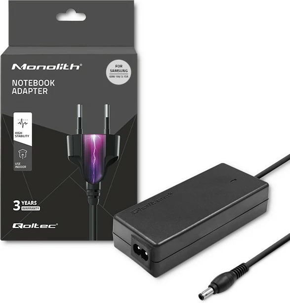Adapter rryme për laptop Samsung Qoltec 50015.60W, 19V, 3.15A, 60W, i zi