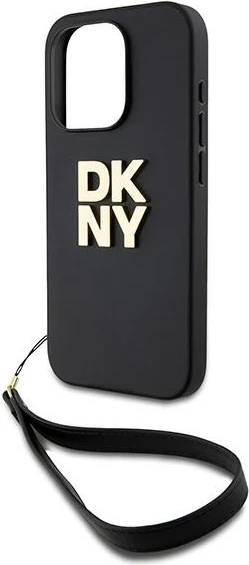 Mbështjellës DKNY Wrist Strap Stock Logo për iPhone 15 Pro, i zi