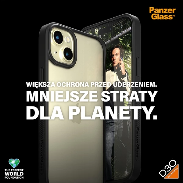Mbështjellës PanzerGlass ClearCase për iPhone 15 Plus / 14 Plus, D3O, i tejdukshëm & zi