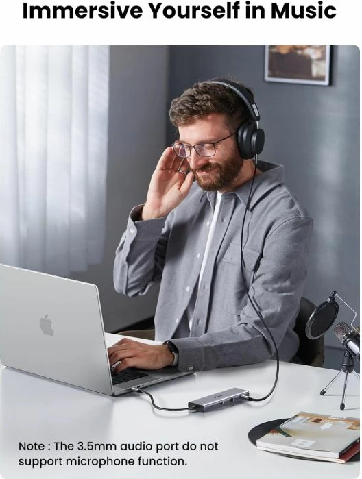 Hub USB-C UGREEN 15601 10-në-1, HDMI 4K + VGA 1080p, Ethernet 1Gbps, PD 100W, gri e errët