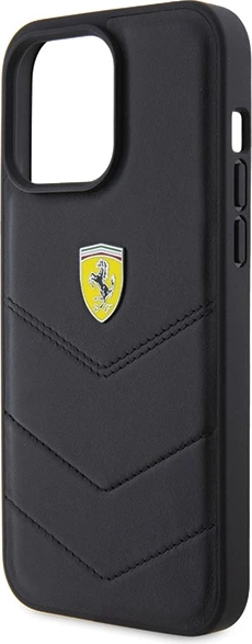Mbështjellës Ferrari Quilted Metal Logo për iPhone 15 Pro Max, e zezë