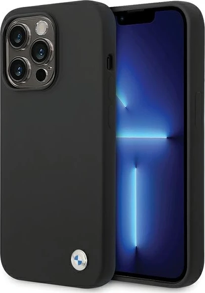 Mbështjellës BMW Silicone Metal Logo për iPhone 15 Pro, i zi