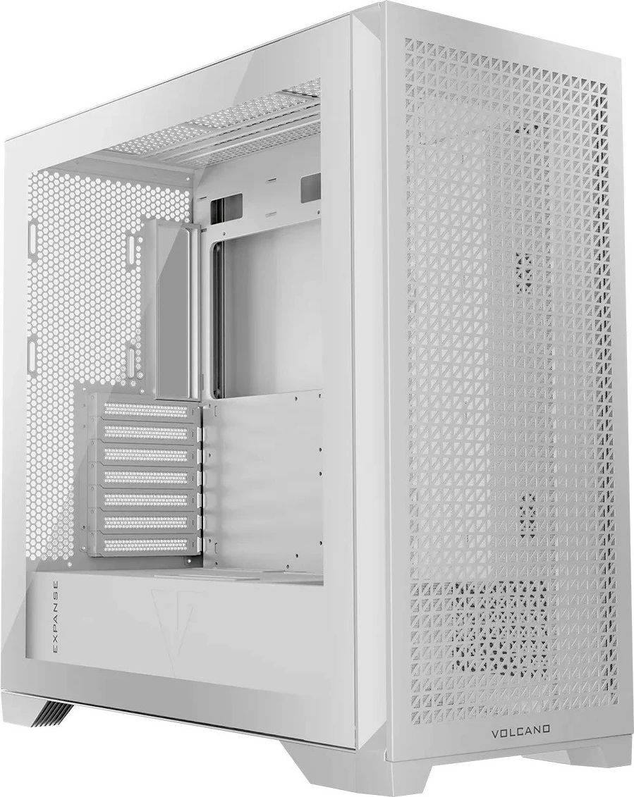Kasë kompjuteri MODECOM Volcano Expanse T Midi Tower, ATX/µATX/ITX, xhami i temperuar, ARGB, pa ventilatorë, USB‑C, e bardhë