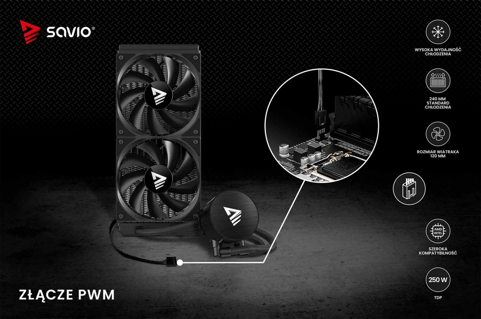 Ftohje me ujë për CPU, Savio NOX 240 mm, 2x120 mm PWM, TDP 250 W, pa ndriçim