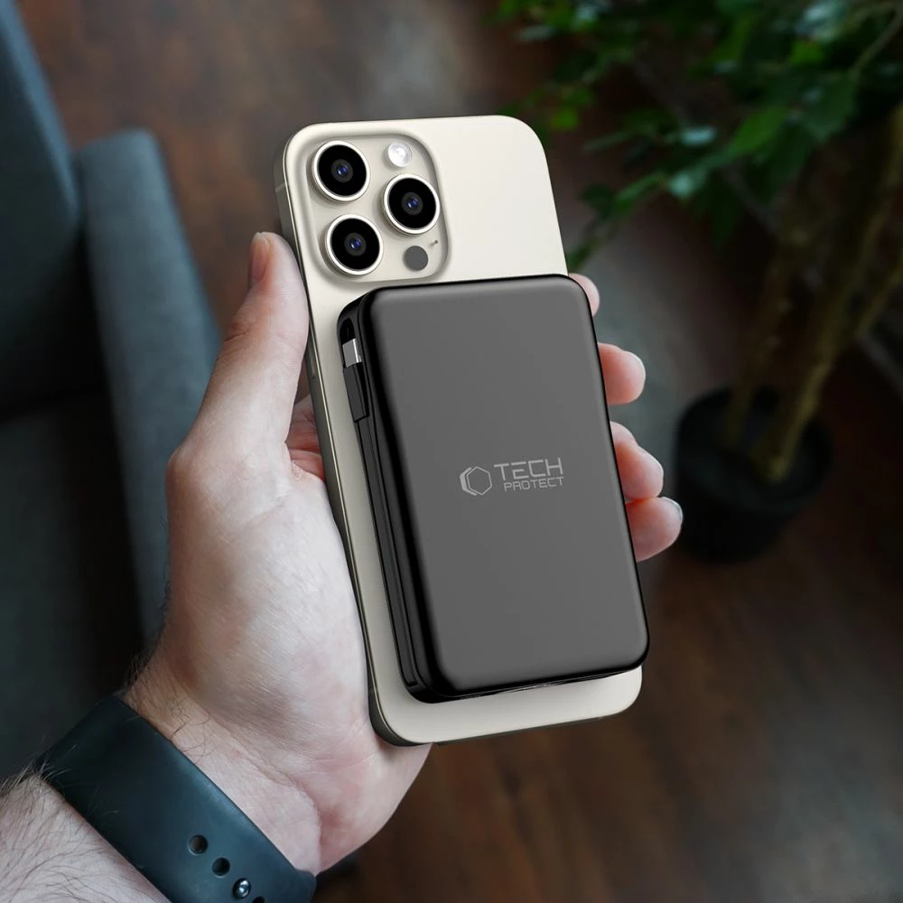 Power bank Tech-Protect LifeMag PB31, 10000mAh, MagSafe, USB-C/USB-A, kabllo të integruara, e zezë