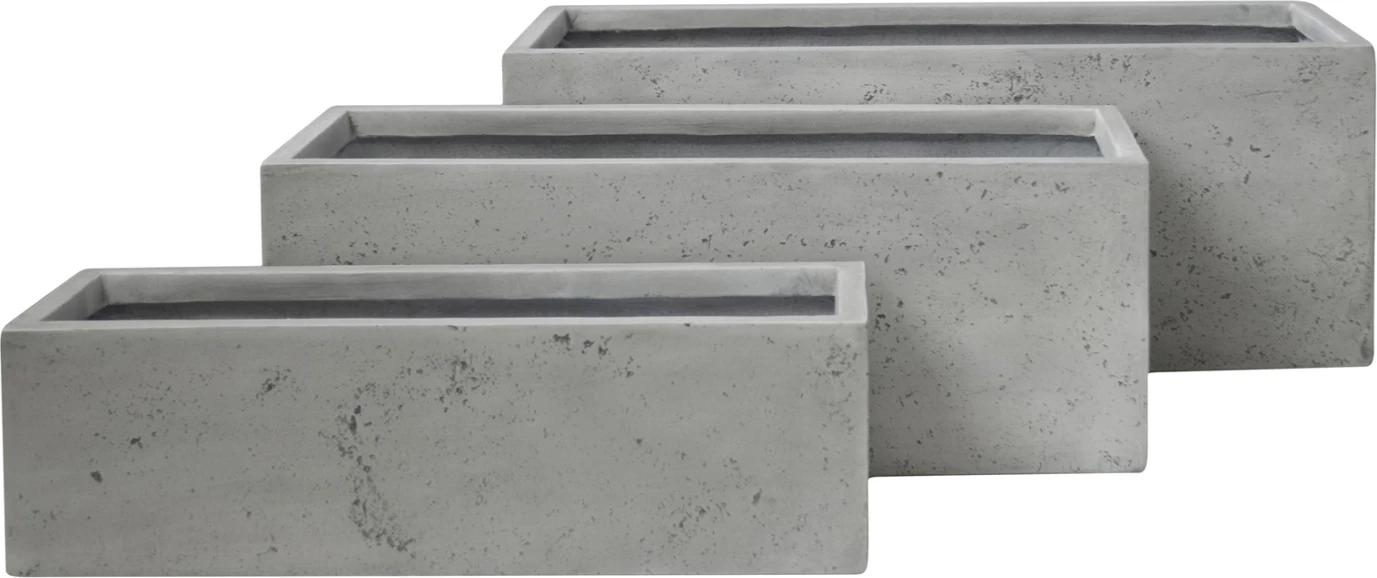 Set 3 copë vazo drejtkëndëshe për lule, FiberClay, ngjyrë gri, GARDENER FH4723, 81x30x30cm