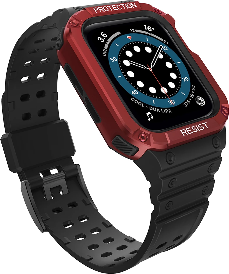 Mbështjellës me rrip për Apple Watch Hurtel, 45/44/42mm, i zi/kuq